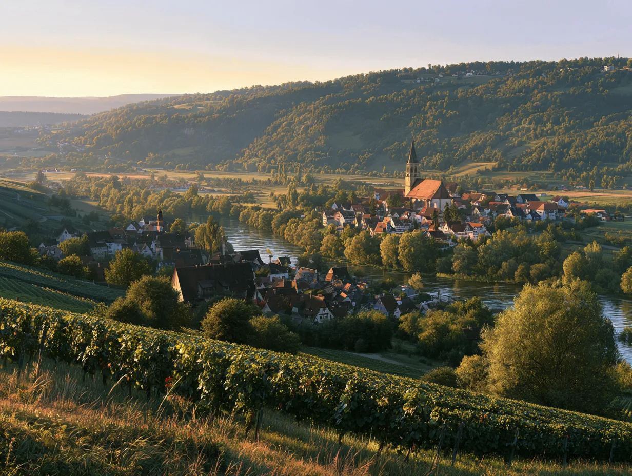 Das Enztal bei Mühlacker mit Weinbergen und Kirchturm (KI-generiertes Bild)